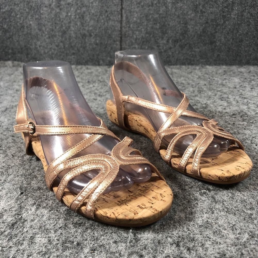 Miss Albright Sandals Womens Size 9 Rose Gold Leather Strappy Low Cork Wedge